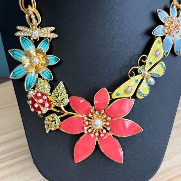 Joan Rivers Classics Collection Garden Party Gold-Tone Enamel Necklace W/ Floral - Picture 3 of 10